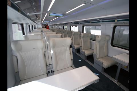 There are 50 seats in each Select class car, arranged in a 2+1 configuration. The 66-seat Smart class vehicles have 2+2 seating.